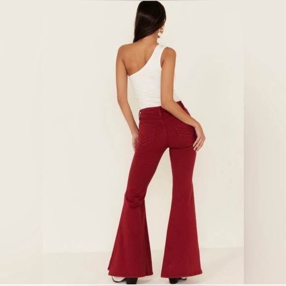 Shyanne Red Flare Bell Bottoms Denim Jeans Hippie Western Country Women's 30 - Picture 2 of 15
